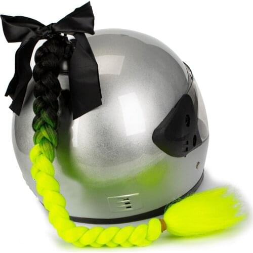 Helmet Ponytail Pigtails Braids Hair with Bowknot Detachable Suction Cup for Motorcycle Bike Scooter Costume Cosplay Riders