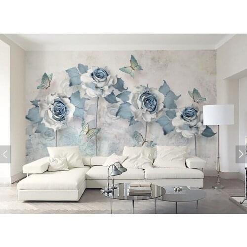 Nordic simplified three-dimensional hand painted flower 3d Wallpaper for Living Room Sofa Background 3d 8D Murals