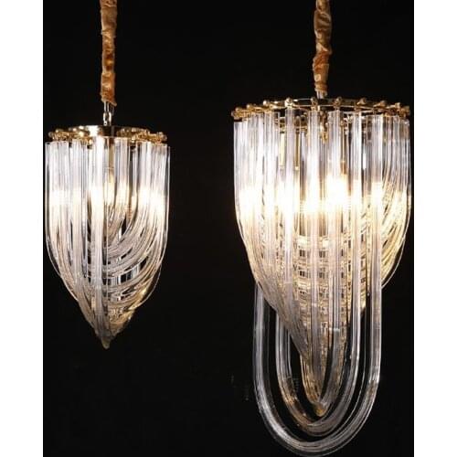 New fashion light luxury chandelier American restaurant led hanging lamp Nordic gold metal e14 holder art glass tube chandeliers