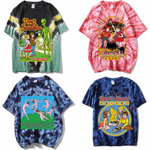 Street tie-dye T-shirt aestheticTie-dye T-shirt 1of1 T-shirt Rap hip-hop street rock short sleeve loose T-shirt punk T-shirt