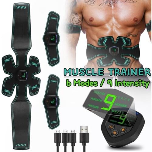 USB Rechargeable Electric Abdominal Muscle Stimulator Trainer Fitness Body Massage Fit EMS Exercise LCD Muscle Training Gear
