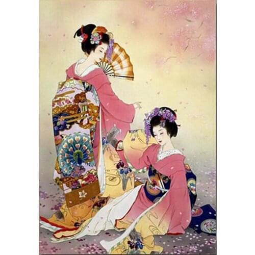 DIY Cross Stitch Full Square/Round Diamond Painting Japanese Geisha Embroidery Rhinestone Mosaic Kimono beauty Decor Home GJ367
