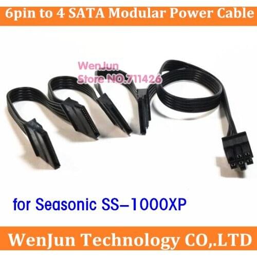 High Quality NEW PCI-E 6pin male 1 to 4 SATA 15pin modular power supply cable for Seasonic SS-1000XP