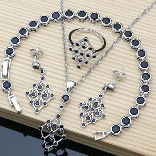 Black Obsidian Needle Earrings 925 Silver Jewelry Sets Beating Stone Beads Fine Jewellry Women Necklace Set Dropshipping