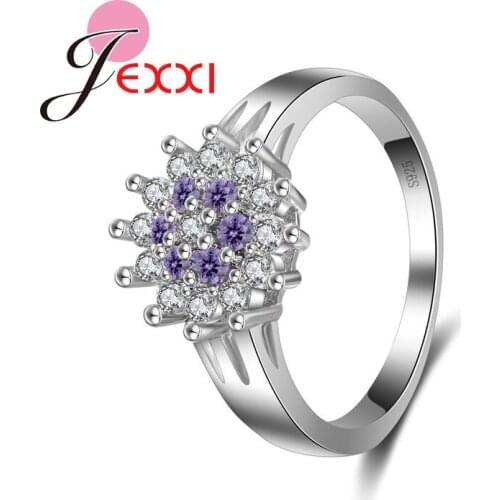 Women 925 Sterling Silver Rings For Engagement Jewelry Accessory Purple Cubic Zircon Crystal Finger Rings Bague Bijoux