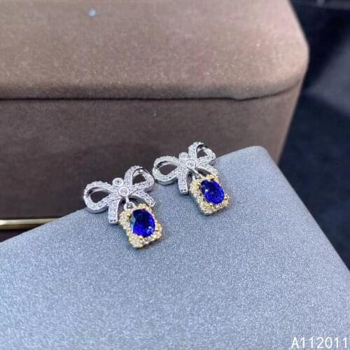 KJJEAXCMY Fine Jewelry 925 sterling silver inlaid natural sapphire female earrings Ear studs trendy support test hot selling