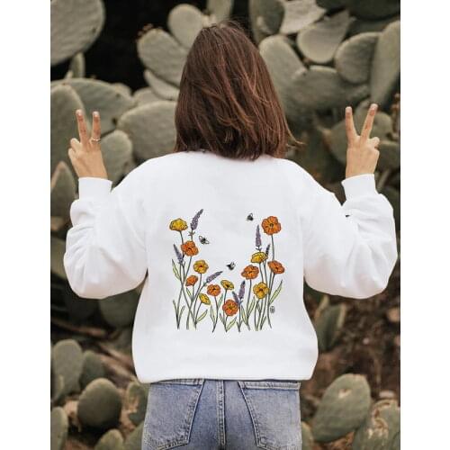 Colored Flowers and bee STILL GROWING cute Sweatshirt funny pure cotton women graphic unisex jumper Outfits pullovers top Sweats