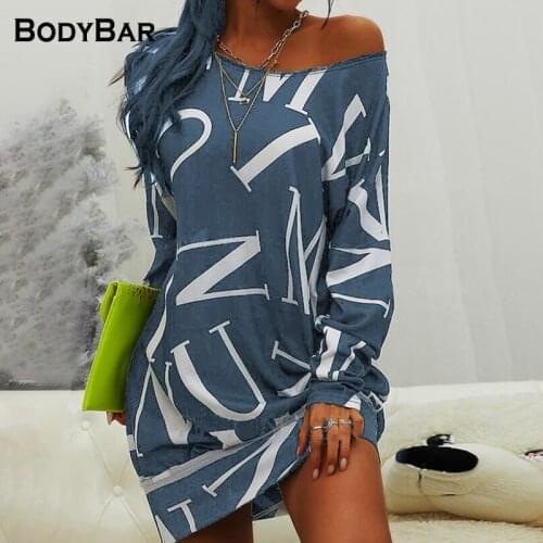 Letter Print Casual Round Neck Dress Women Plus Size Long Sleeve Spring Mini Dresses Ins Style Loose Ladies Oversize Dresses 3XL