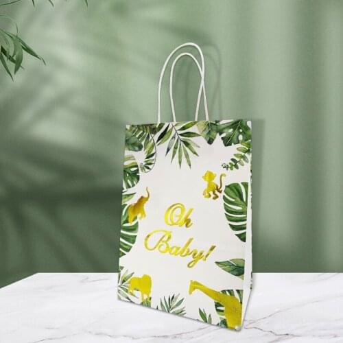 Gold Oh Baby Jungle Animal Baby Shower Party Decoration Paper Bags Gender Reveal Party Gifts Bag