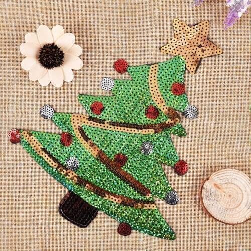 2020 For Clothing Appliques Bag Transfer Iron On Patches Patch Sequins Christmas Trees Pattern Patches Stickers