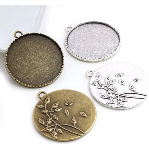 5pcs/lot 35mm Inner Size Antique Bronze and Silver colors plated Flower Fashion Style Cabochon Base Setting Charms Pendant
