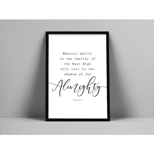 Scripture Wall Art of Psalm 91:1 NIV, Rest In The Shadow Of The Almighty, Printable Bible Verse Quote For Your Christian Home D