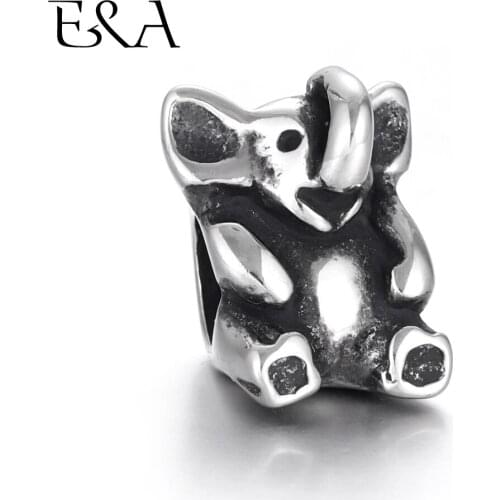 Stainless Steel Beads Elephant Dumbo 5mm Hole Blacken Animal Bead European Metal Charm Component for Bracelet DIY Jewelry Making