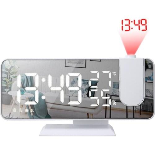Digital Number Projection Alarm Clock LED Mirror Digital Clock Timer With FM Radio Dual Alarms Snooze Function USB Charging