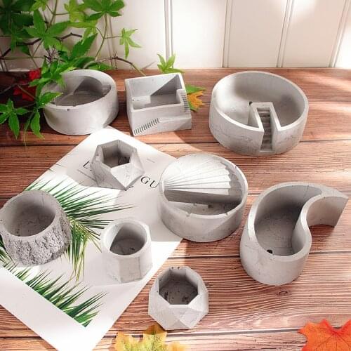 Flowerpot Silicone Concrete Mold Geometry Tray Mould Cement Flower Pot Planter Mold Silicone Molds For Plaster Clay Crafts