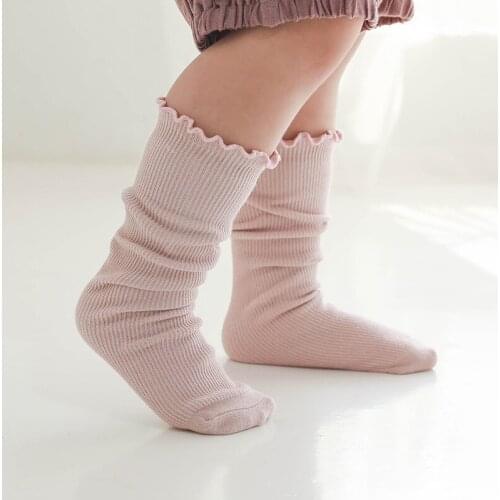 Childrens Socks Womens Spring New For Girls Fungus Lace Medium Stockings Solid Color Baby Loose Mouth Pile Socks Cotton Socks