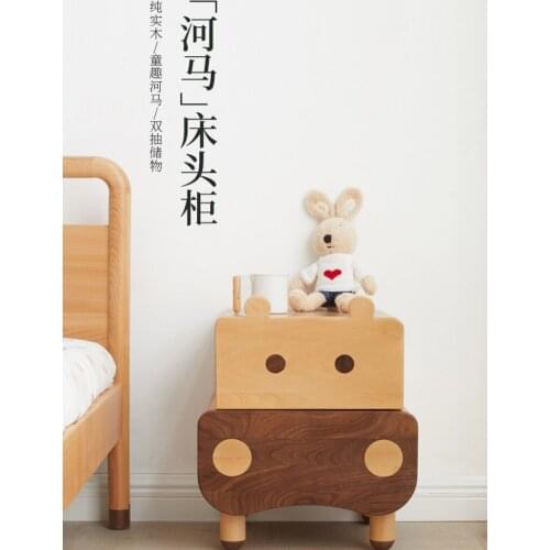 Solid wood childrens bedside table Cartoon bedside locker Contracted and contemporary bedroom to receive ark bedside shelf