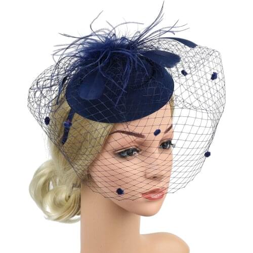 Hirigin Elegant Women Ribbons Mesh Feather Fascinators Dual-Use Brides Wedding Party Church Headwear Hair Clip Hair Accessories