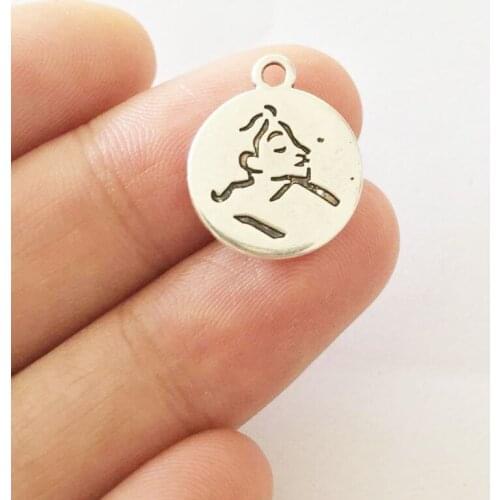 Eruifa 20pcs 15mm Polished Beauty Head Coin Charms Zinc Alloy necklace,earring bracelet jewelry DIY handmade 2 colors