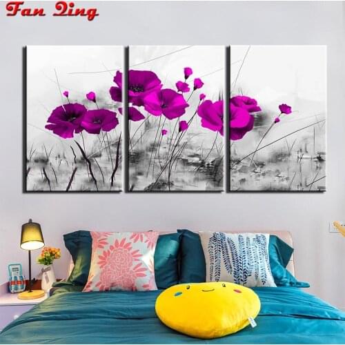 Purple poppy Diamond Painting Diamond embroidery 5d diy full square/Round diamond mosaic Black white art pictures of rhinestones