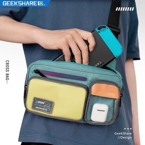 GEEKSHARE Large Capacity Multifunctional Switch Travel Carrying Case-Color Contrast Laser Messenger Bag Compatible with Nintendo