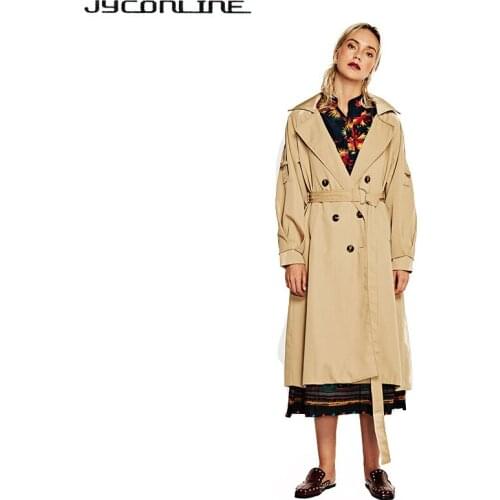 JYConline 2017 Women Trench Coat Double Breasted Classic Windbreaker Casual Turn-down Collar Long Coats Female Autumn Outwear