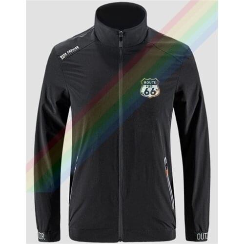 Time Honored Route 66 Logo Breathable Jacket Mens Outdoor Zippered Comfortable Light Soft Fashion Casual Front Printing