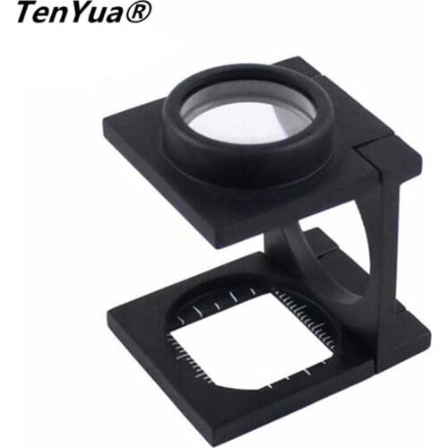 TenYua 20X Metal Ruler Folding Scale Magnifier Cloth Magnifier K9 Optical Glass Lenses Black Spray Paint Magnifying Glass Loupe