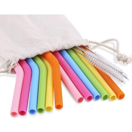 4/6/8pcs Reusable Silicone Straws Flexible Curved Straight Straws Cleaning Brush Wedding Party Drinking Straw Mug Accessories