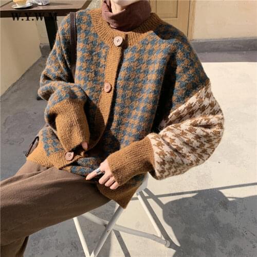 WYWM Fashion Patchwork Knitted Cardigans Sweater Women Autumn Winter Harajuku Loose Button Coat Long Sleeve Female Clothing