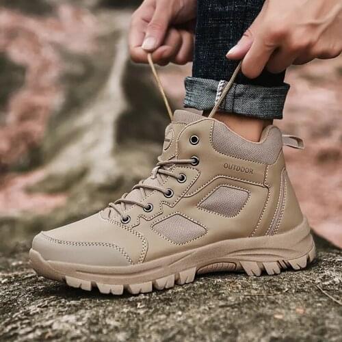 Mens Spring Autumn Casual Shoes Thick Soled Mid Top Lace Up Outdoor Mountaineering Shoes Non Slip Breathable Large Casual Shoe