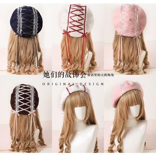 2019 New Japanese The Grid Bowknot Berets Cosplay Cute Sweet Lolita Hat Fall and Winter Style Free Shipping B