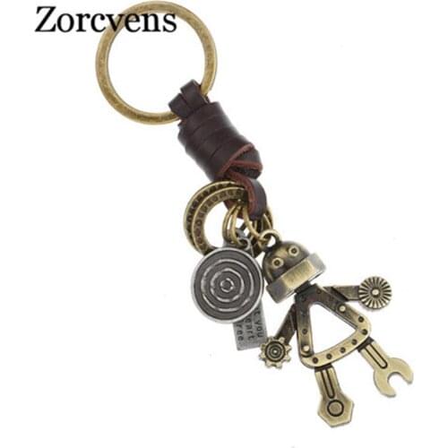Modyle New Fashion Brand Genuine Leather Punk Vintage Robot Pendant Key Chains Man Wholesale