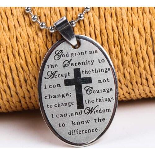 2018 New Mens Womens English Jesus Christ Cross Lords Prayer and The Serenity unisex Stainless Steel Top Pendant Necklace