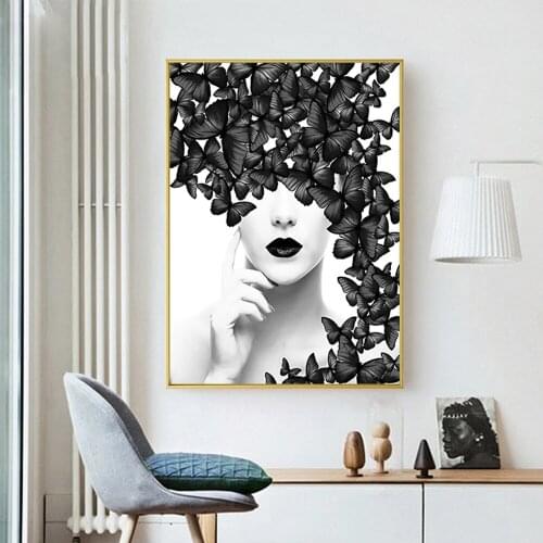 Nordic White And Black Wall Art Canvas Prints Modern Girl With Flowers Pop Art Canvas Paintings Home Wall Decor Canvas Pictures