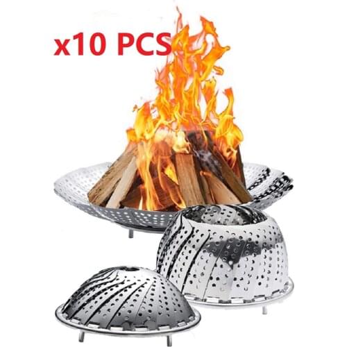 10Pcs Folding Collapsible FIRE PIT Charcoal BBQ Grill STAINLESS STEEL Campfire Wood Stove for Outdoor Camping Hiking