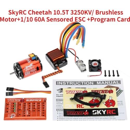 SkyRC Cheetah 10.5T 3250KV/ Brushless Motor+1/10 60A Sensored ESC Program Card Combo Power System for 1/10 1/12 RC Car