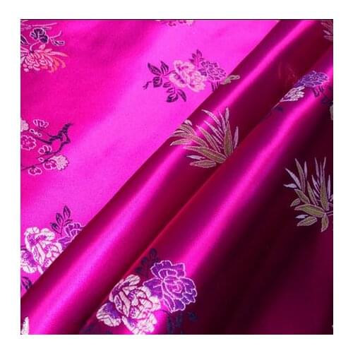 90cm*100cm Brocade clothing fabric costume dress fabric garment packing cloth brocade Rose color with bamboo leaves flower