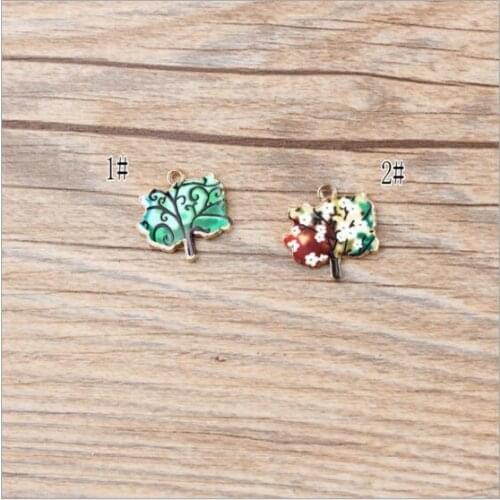 Diy Jewelry making Colorful Pattern Printing Alloy drop oil gold-color Cartoon Tree Shape Charms fit necklace/bracelet pendants