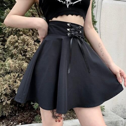 Harajuku Black Skirt Womens Basic Versatile Flared Casual Mini Skater Skirt High Waisted School Skirt Goth Skirt Punk Skirt
