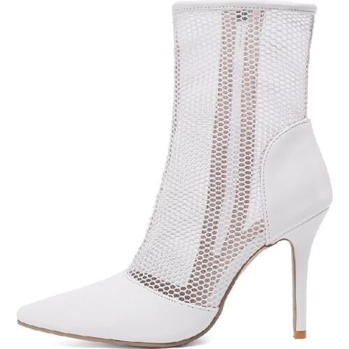 New Sexy Cut-outs Summer Sandals For Women High Heels Pointed Womens Ankle Boots Luxury Black White Party Shoe Female Big Size