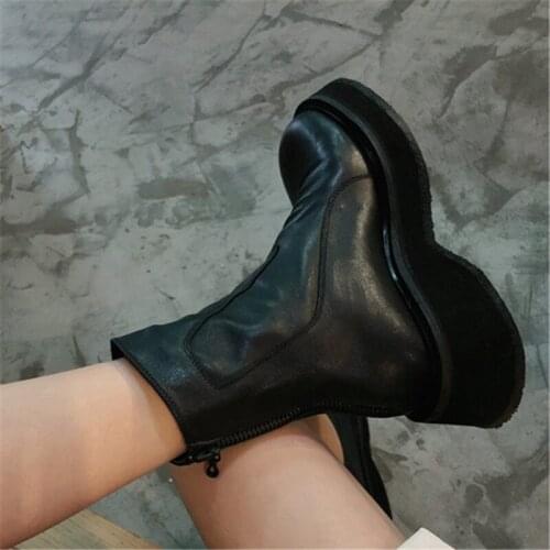 2021 Fashion Women Ankle Boots Thick Sole Platform Shoes Woman Flat Short Booties Autumn Botas Mujer Slim Fit Riding Boots