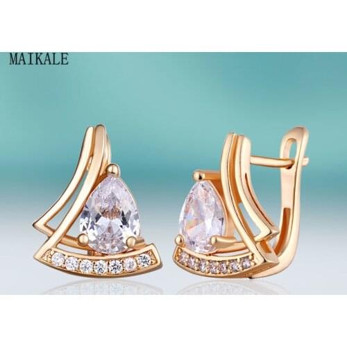 MAIKALE Trendy Letter Shape Cubic Zirconia Stud Earrings for Women Zircon Beads Clip on Earings New Fashion Jewelry Gift