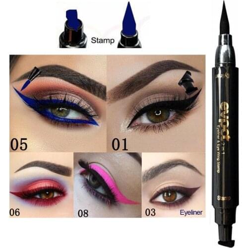 Evpct Colorful Double-Headed Eyeliner Stamp Triangle Seal Liquid Eyeliner Pen Waterproof Quick Dry Eye Liner Pencil Makeup TSLM1