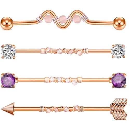 14G Stainless Steel Crystal Cartilage Earring Set Rose Gold Arrow Industrial Earrings Piercing Helix Stud Ear Lot Jewelry