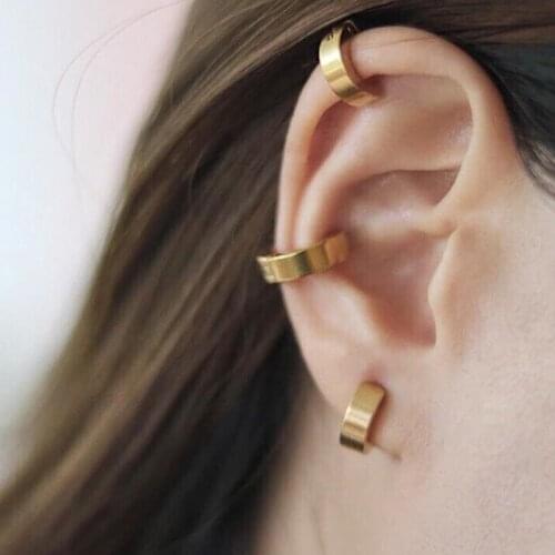 2021 New Street Style Minimalist Stainless Steel 18k Gold No Piercing Ear Cuffs Womens Trendy Chunky Clip on Earrings