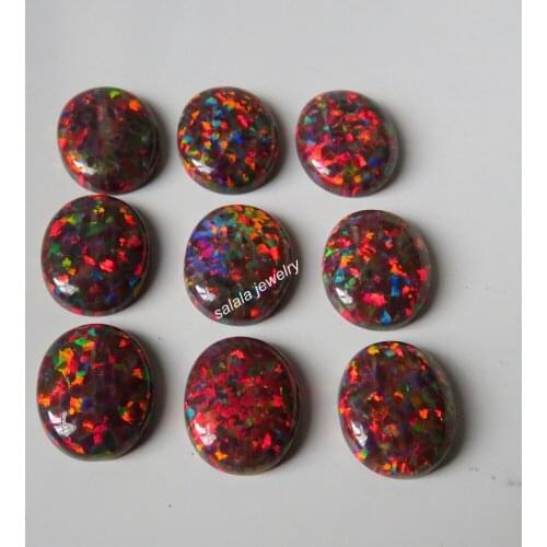 30pcs/lot 10x12mm Oval Opal OP20 Multi Cherry Fire Opal Synthetic Oval Cabochon Fire Opal Cabochon Opal for Bracelet Jewelry