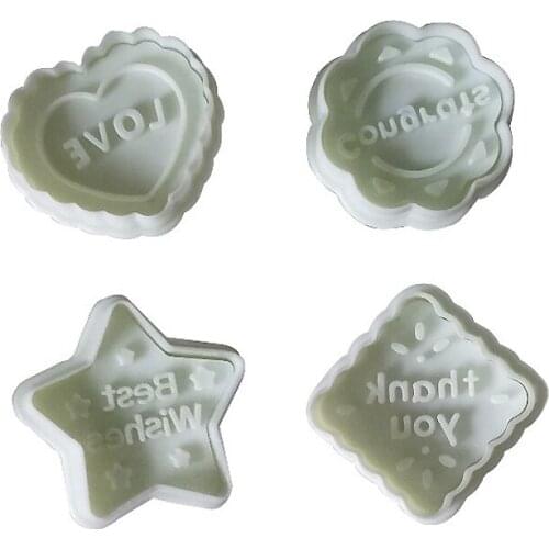 4pcs/Set Holiday Cookie Cutter Plunger Round Flower Heart and Star Shape Plastic Biscuit Mold Fondant Cake Baking Set GH016