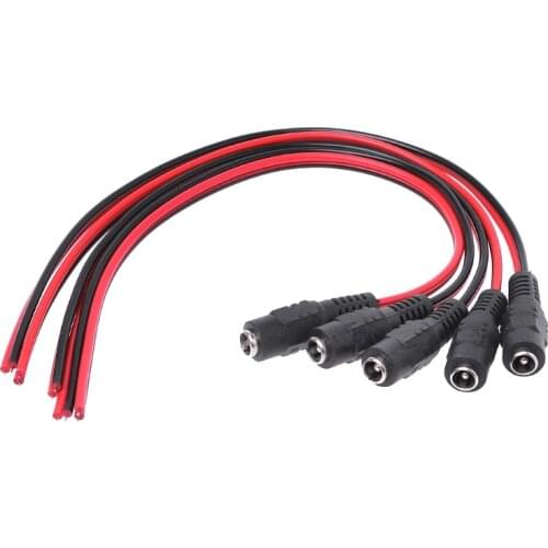5 Pcs DC Female Cable 5.5x2.1mm Female DC Power Plug Connector CCTV PSU Pigtail Cable Jack 12V DC Power Plug