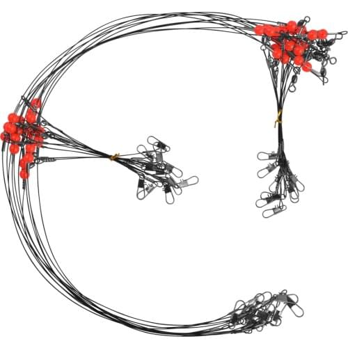 6Pcs/Bag Steel Fishing Line 36.5-62.5cm Steel Wire Leader With Rolling Swivel Snaps Beads Fishing Lure Tackle Accessories